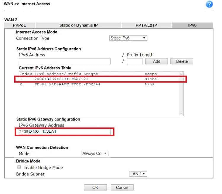 a screenshot of Statsic IPv6 Setup on DrayOS